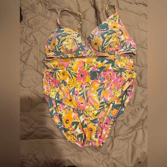 Anne Cole Limited Edition Swim V-WIRE TOP & SHIRRED Bottom: Size Large Floral - Picture 1 of 9